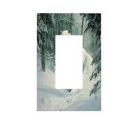 White Horse in A Snowy Forest Light Switch Wall Plate Faceplate Cover Single Rocker 1 Gang Decorator Outlet Receptacle Covers for Home Kitchen Room Bathroom Decor