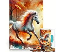 White Horse in Autumn Forest 1000 Piece Puzzle For Adults Mind Skill Play Laser Cut for Flawless Fit Rewarding Activity for Rainy Days (38x52cm)