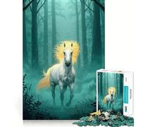 White Horse in Enchanted Forest Jigsaw Puzzle 1000 Pieces Mental Focus Game Precision Cut Smooth Edges Absorbing Activity for Quiet Nights (50x75cm)