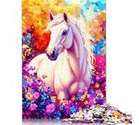 White Horse in Flowers Jigsaw Puzzles 1000 Pieces for Adults Wooden Puzzles Brain Exercise Challenge Game Entertainment Gifts Teenagers Family Activity 1000pcs (75x50cm)