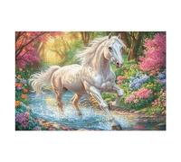 White Horse in Forest Stream 1000 Piece Jigsaw Puzzle for Adults Sick Day Activity Gentle Distraction No Dust Pieces Great Gift for Get Well Soon 1000 PCS