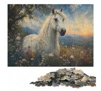 White Horse in Meadow Wooden Adult Puzzle 300 Pieces | Clear image details - a simple way to organise the image at your own pace.