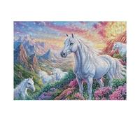 White Horse in Mountain Meadow 300 Piece Pack Classic Jigsaw Puzzle Couple Puzzle Partners Ultra Difficult Wall Decor Easter New Year Cardboard 300 PCS