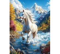 White Horse in Mountain Waterfall 1000 Piece Pack Classic Jigsaw Puzzle Couple Puzzle Partners Ultra Difficult Wall Decor Easter New Year Creativity & Gift Giving 1000 PCS