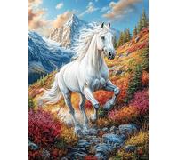 White Horse in Mountain Waterfall 500 Pieces Jigsaw Puzzles For Men Educational Decompression Adults Anxiety Memory Care Mothers Valentines Premium Cardboard 500 PCS