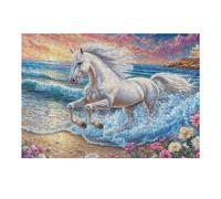 White Horse in Ocean Waves 300 Piece Count Premium Jigsaw Puzzle Teen Fans 14-18 Yrs Brain Training Ultra Difficult Leisure Adventure Valentines Wooden Cardboard 300 PCS