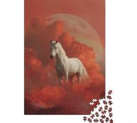 White Horse in Red Clouds Adult Jigsaw Puzzle, 1000 Pieces, 52x38cm/1000pcs, New Year Indoor Activity, Quiet Evening Activity And Winter Weekends