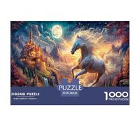 White Horse Jigsaw Puzzles Puzzle for Adults Kids. 1000 Pieces Moonlight Castle Whimsical Challenge Toy Home Decoration for Gifts 38x26cm/1000pcs