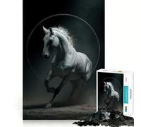 White Horse Leaping Through Circle 1000 Piece Teenager Puzzles Mental Focus Game Precision Cut Smooth Edges Christmas Stocking Stuffer Game (38x52cm)