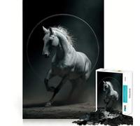 White Horse Leaping Through Circle Jigsaw Puzzles 1000 Pieces Focus Boost Fun Laser Cut for Flawless Fit Bonding Activity for Loved Ones (50x75cm)