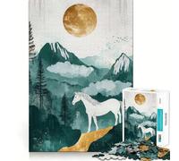 White Horse Mountain Landscape Jigsaw Puzzle 1000 Pieces Focus Building Toy Firm Fit Secure Assembly Holiday Indoor Entertainment Toy (38x26cm)