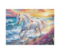 White Horse Ocean Wave 500 Piece Jigsaw Puzzle for Adults Happy Time Jigsaw Post Work Relaxation Tool Challenging Fun for Friends Family Home Decor 500 PCS