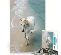 White Horse on The Beach Jigsaw for Teenagers1000 Pieces Mind Boost Game Firm Fit Secure Assembly Bonding Activity for Loved Ones (50x75cm)
