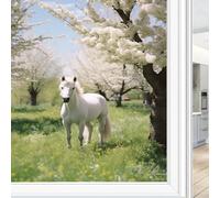 White Horse One Way Privacy Window Film Country Garden Nature Animal Heat Blocking Window Clings Self-Adhesive Privacy Cover Film 45x60 cm