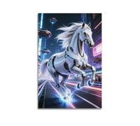 White Horse Pink Flower Painting Wildlife Modern Farmhouse Style Artwork Rustic Canvas Decorative Painting Room Aesthetic Wall Art Print Home Modern Decor 12x18inch(30x45cm)