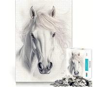 White Horse Portrait Adults Puzzles 1000 Piece Jigsaws Recall Skill Fun High Precision Die Cut Easy to Learn Family Enjoyment (50x75cm)