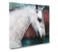 White Horse Portrait Canvas Print | Gallery Wrapped 30mm Frame Wall Art | 20x20 inches | Ready to Hang | Abstract Animals Picture | Living Room Bedroom Lounge Office