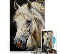 White Horse Portrait Jigsaw 1000 Pieces Focus Building Toy Zero Gap Rewarding Activity for Rainy Days (50x75cm)