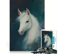 White Horse Portrait Jigsaw Puzzles 1000 Cognitive Skill Toy Smooth Burr Free Surface Relaxing Indoor Group Activity (38x52cm)