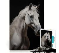 White Horse Portrait Jigsaw Puzzles 1000 Mental Focus Game Precision Cut Smooth Edges Meaningful Connection Building Game (38x52cm)