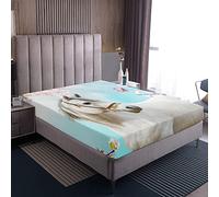 White Horse Print Fitted Sheet Wild Animal Themed Fitted Sheet Butterfly Flower Print Bed Sheet Double for Kids Boys Girls Microfiber Nature Themed Room Decoration