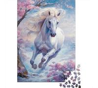 White Horse Puzzle 1000 Piece Jigsaw Puzzle Paper for Adults Spring Stream Scene Focus Boost Home Decor 70x50cm/1000pcs
