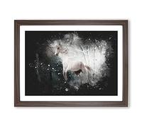 White Horse Rearing In A Winter Forest Paint Splash Modern Art Framed Print | A4 Walnut Framed Wall Art | Ready to Hang | Modern Animal Picture | Living Room Bedroom Lounge Office