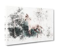 White Horse Rearing In A Winter Forest Watercolour Canvas Print | Gallery Wrapped 30mm Frame Wall Art | 24x16 inches | Ready to Hang | Modern Animals Picture | Living Room Bedroom Lounge Office