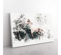 White Horse Rearing In A Winter Forest Watercolour Modern Canvas Wall Art Print Ready to Hang, Framed Picture for Living Room Bedroom Home Office Décor, 60x40 cm (24x16 Inch)