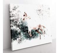 White Horse Rearing in a Winter Forest Watercolour Modern Canvas Wall Art Print Ready to Hang, Framed Picture for Living Room Bedroom Home Office Décor, 35x35 cm (14x14 Inch)