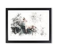 White Horse Rearing In A Winter Forest Watercolour Modern Framed Print | A2 Black Framed Wall Art | Ready to Hang | Modern Animal Picture | Living Room Bedroom Lounge Office