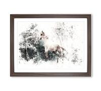 White Horse Rearing In A Winter Forest Watercolour Modern Framed Print | A3 Walnut Framed Wall Art | Ready to Hang | Modern Animal Picture | Living Room Bedroom Lounge Office