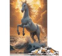 White Horse Rearing in Ocean Waves Puzzle for Adults And Teenagers 1000 Pieces Paper Puzzle for Adults And Teenager Home Educational Games DIY Toys 38x26cm/1000pcs