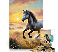 White Horse Running at Sunset Jigsaw 1000 Pieces for Teenagers Memory Train Fun Clean Seamless Connection Relaxing Indoor Group Activity (50x75cm)