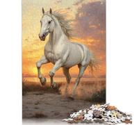 White Horse Running at Sunset Puzzles for Adults 1000 Piece Puzzle for Teenager Age 12 Years Up Christmas Eve Gifts 1000pcs (38x26cm)
