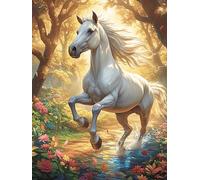White Horse Running in A Magical Meadow 500 Piece Jigsaw Puzzle for Adults Wildlife Pet Cute Jigsaw Family Road Trip Activity Vibrant Whimsical Design Great Gift for Travelers 500 PCS