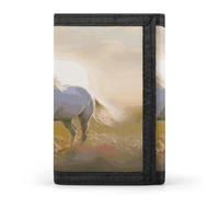 White Horse Running in The Field Men's Wallet Extra Capacity Trifold Wallet Thin & Stylish Trifold Card Holder with ID Window