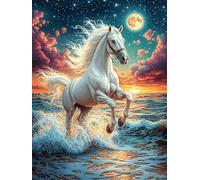 White Horse Running in The Ocean Waves 300-piece Jigsaw Puzzle Bundle Fairy Tale Scenery Cartoon Family Puzzle Lovers Brain Training Mindful Activity Spring Paperboard Creativity & Gift Gi