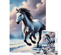 White Horse Running in Winter Jigsaws 1000 Pieces for Teenagers Stimulate Active Brain And Mind Gentle Relaxing Fun Activity (50X75cm)