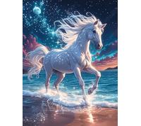 White Horse Running on The Beach 300 Piece Jigsaw Puzzle for All Ages Wildlife Pet New Year Gift Idea Fresh Start Print Stress Relief Home Decor 300 PCS