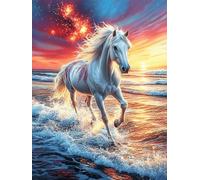 White Horse Running on The Ocean Waves 500-piece Jigsaw Puzzle Bundle Fairy Tale Scenery Cartoon Family Puzzle Lovers Brain Training Mindful Activity Spring Paperboard Creativity & Gift Gi