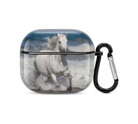 White Horse Running on The Sea Bluetooth Earbuds Case Cover Full Body Shockproof Protection Hard Case Support Wireless Charging with Keychain Personalized Gift for AirPods 3