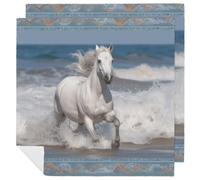 White Horse Running on The Sea Cloth Napkins for Hotel, Reusable Square Napkins Cloth 2 PCS Washable, Soft Absorbent Napkin for Family Dinners, Weddings, Thanksgiving, New Year Party