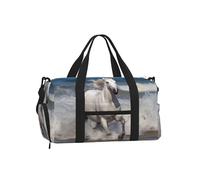 White Horse Running on the sea Gym Duffle Bag with Shoe Compartment Travel Weekender Overnight Bag Waterproof Sports Gym Bag with Shoulder Strap