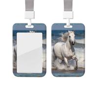 White Horse Running On The Sea Id Badge Holder with Lanyard Waterproof Key Card Holder Case Id Card Protector with Clear Id Window Name Tags for Women Men Work Office Doctor Nurse