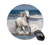 White Horse Running on The Sea Round Mouse Pad, Non-Slip Rubber Base Waterproof Washable, Computer Mouse Mat for Office Gaming Studying, Premium-Textured Durable Portable Circle Mousepad for Desktop P
