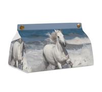 White Horse Running on The Sea Tissue Box Cover Rectangle Modern PU Leather Tissue Holder Farmhouse Napkin Holders Decorative Tissues Box Holder for Bathroom Kitchen Office Bedroom Dresser