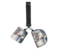 White Horse Running on the sea Wristlet Keychain Wallet Pouch with Strap Double Zipper Small Coin Purse Portable Wrist Bag for Travel Gym Daily Use