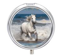 White Horse Running Pill Box Medicine Pill Organizer 3 Compartment Daily Pill Case Small Pill Container Round Pill Holder Travel Pill Box Metal Pill Case for Purse Pocket