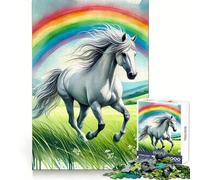 White Horse Running Through Rainbow Adults Puzzles 1000 Piece Jigsaws Strategic Think Mindful Escape Precise Fit Nice Gift (38x52cm)